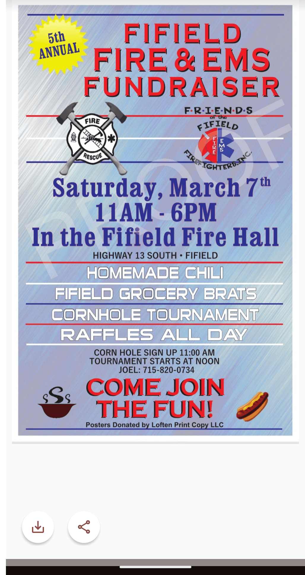 Fifield Fire and EMS Fundraiser and Cornhole Tournament